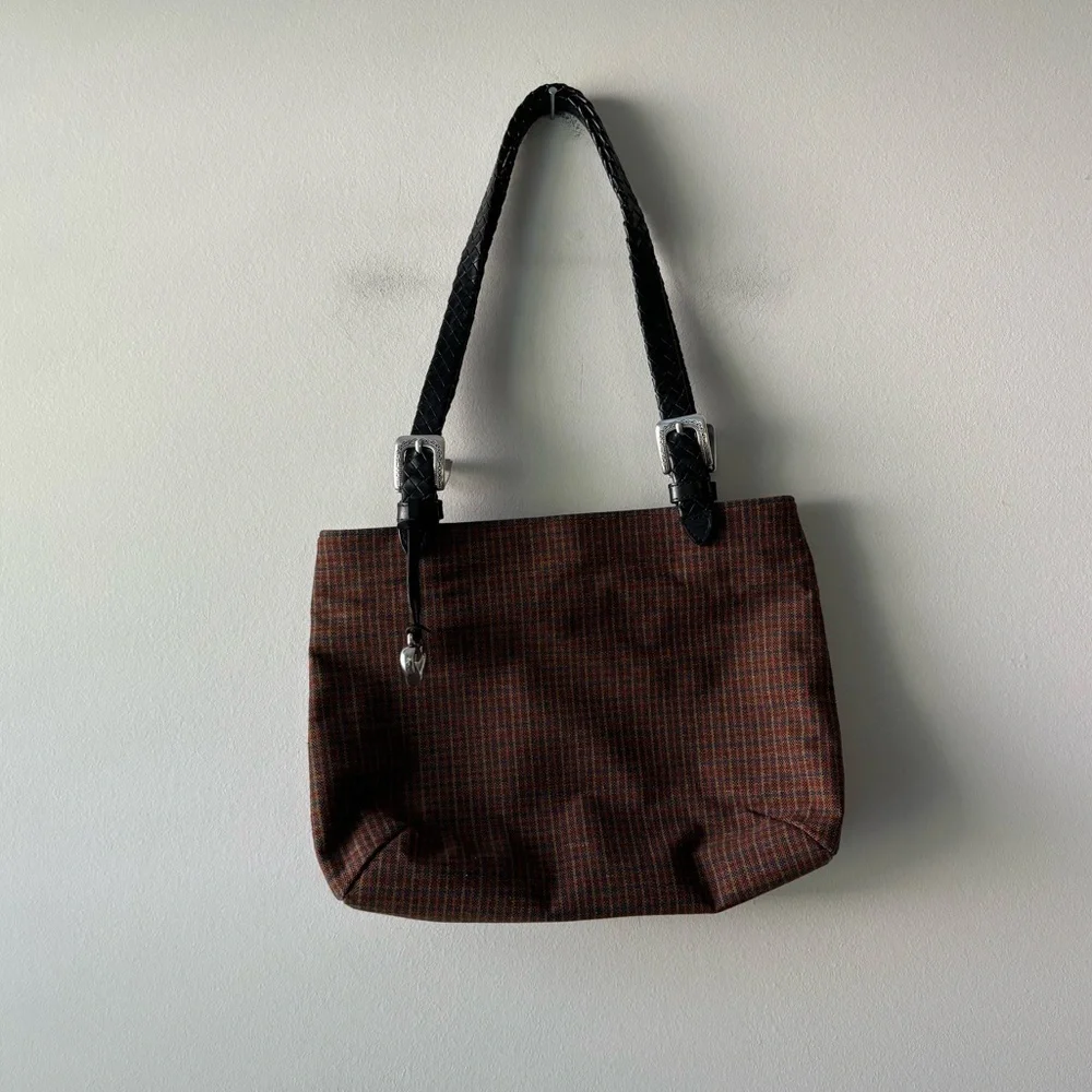 Brighton vintage fabric tote bag color brow‎ and black